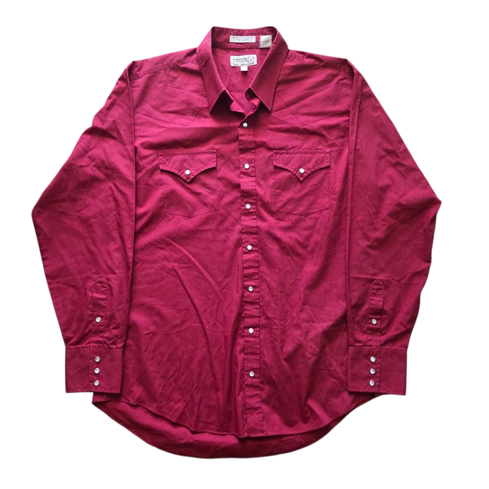 Vintage Sheplers Men's Western Shirt Burgundy Pearl Snap Button Down Size 17-36